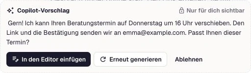 Ein echter privater Copilot-Vorschlag im Meetlead-Panel
