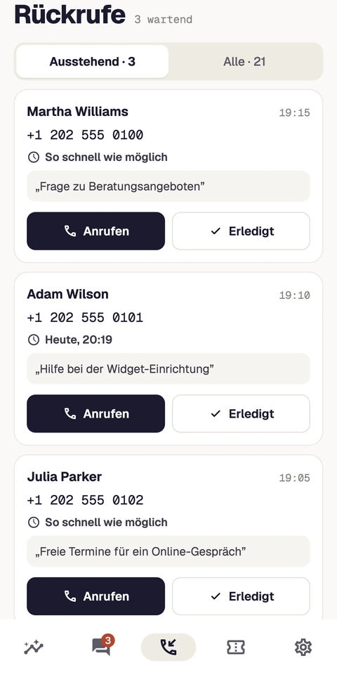 Die native Meetlead-App mit Rückrufbitten