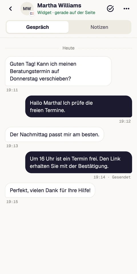 Ein aktuelles Gespräch in der Meetlead-App