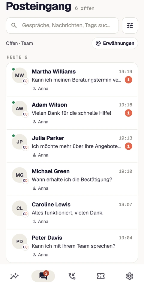 Die native Meetlead-App mit Posteingang und Gesprächen