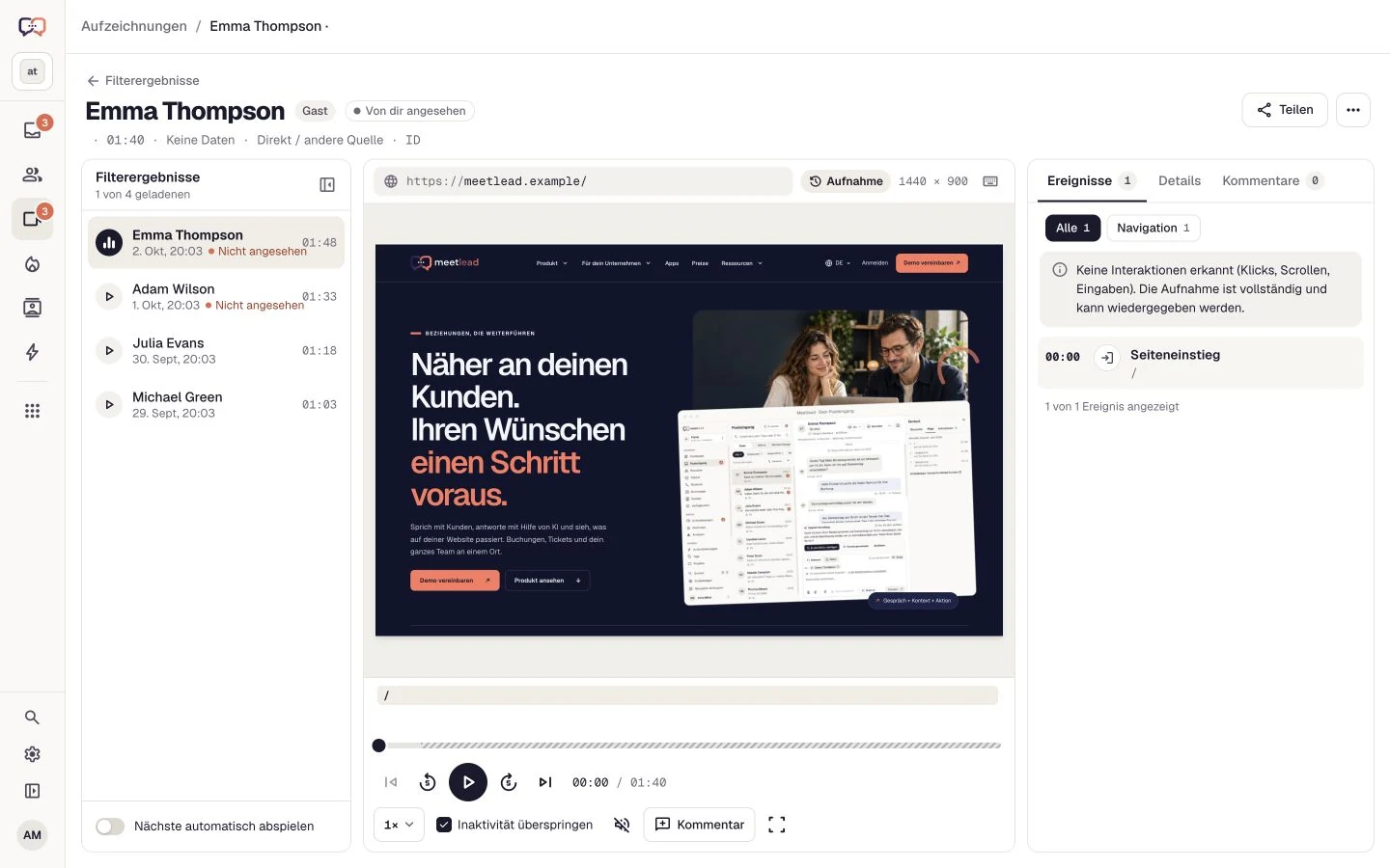 Eine Sitzungsaufzeichnung kann den Kontext einer Aufgabe liefern.