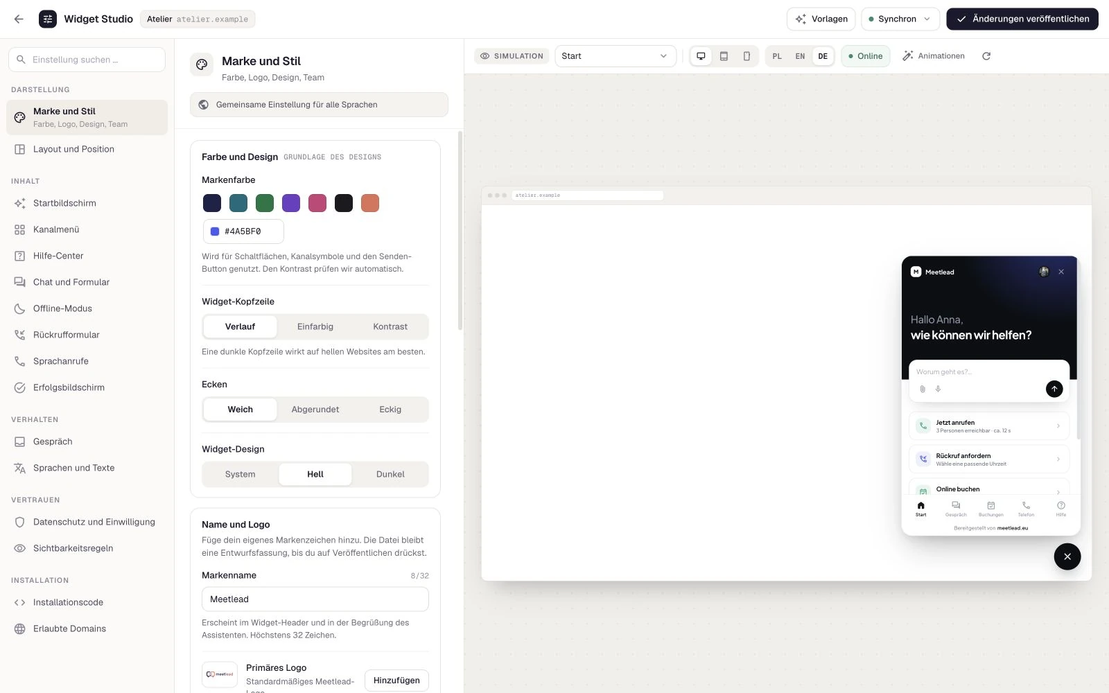 Die erste Nachricht — Meetlead-Ansicht mit Demonstrationsdaten
