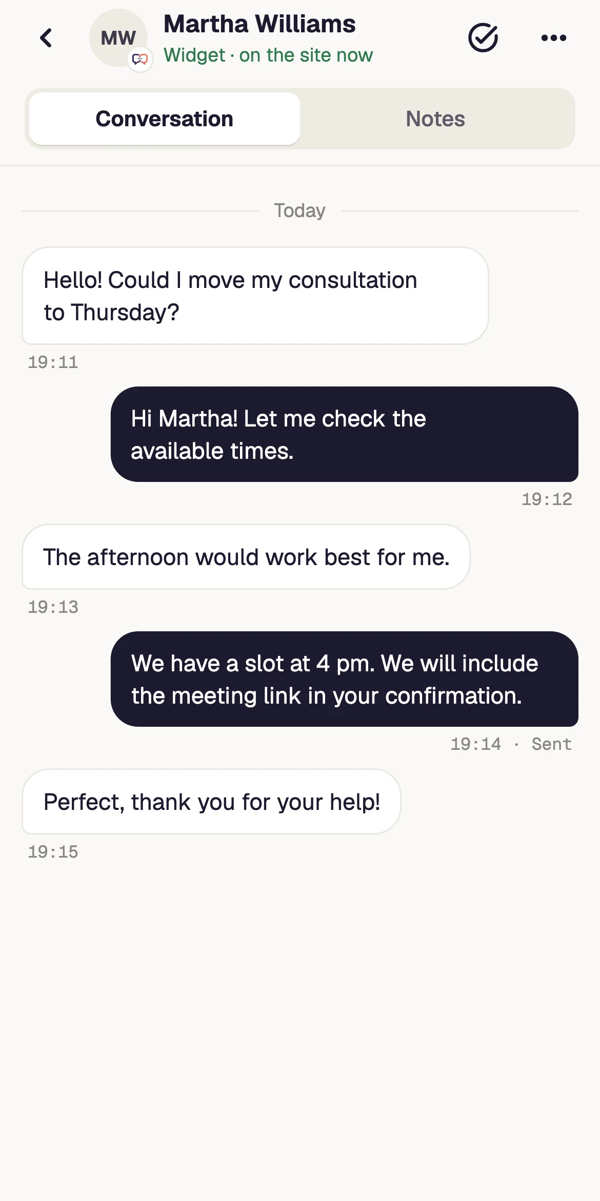 A conversation in context — view with demonstration data