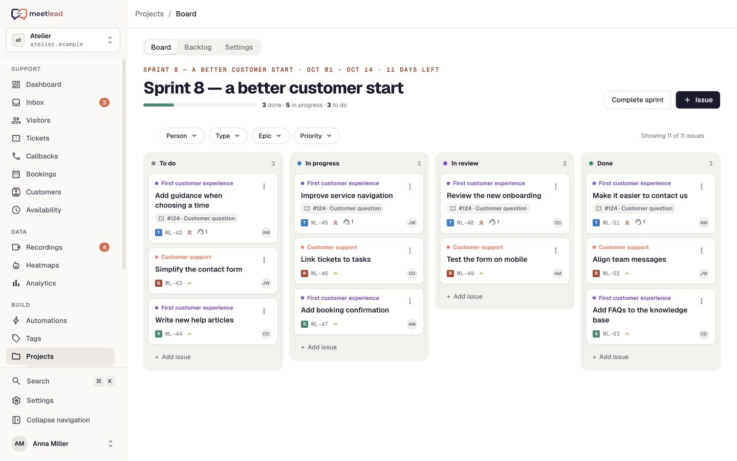 From a question to an improvement — Meetlead view with demonstration data