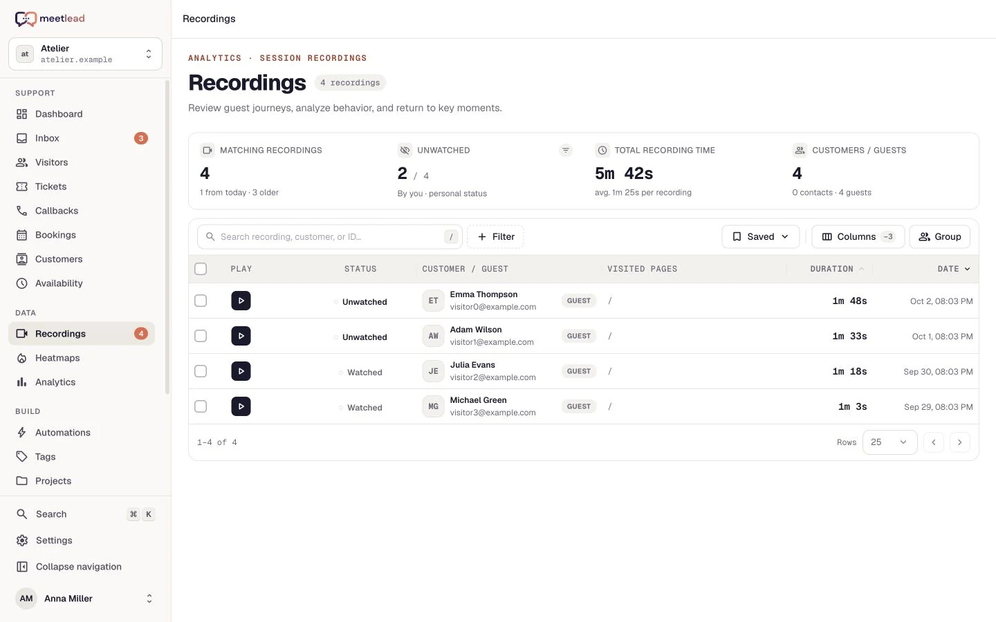 Find the right sessions — Meetlead view with demonstration data