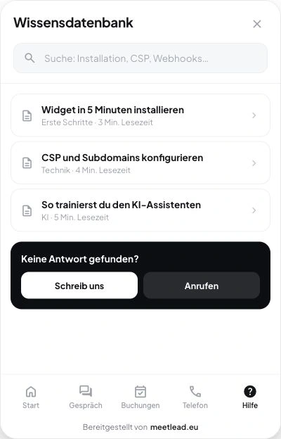 Hilfecenter im Widget
