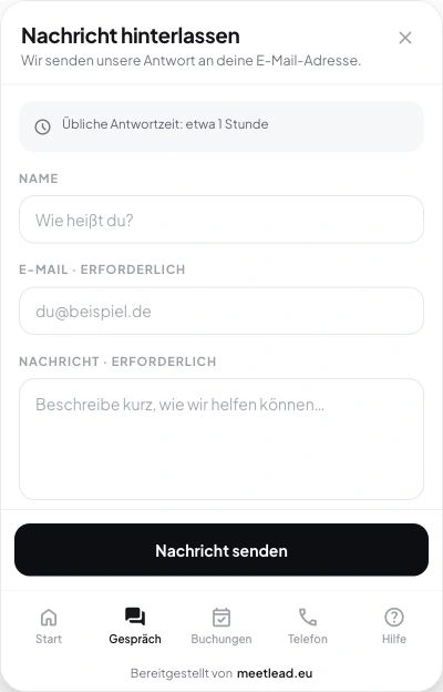 Hinterlasse eine Nachricht — Ansicht mit Demonstrationsdaten