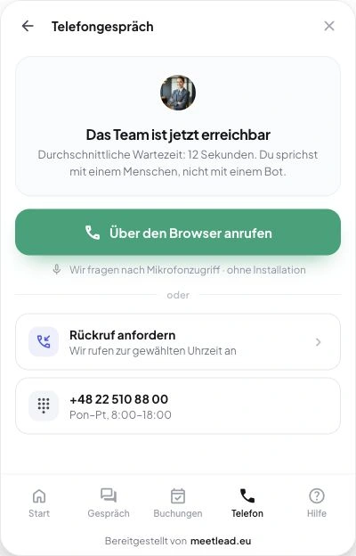 Lass uns sprechen — Ansicht mit Demonstrationsdaten