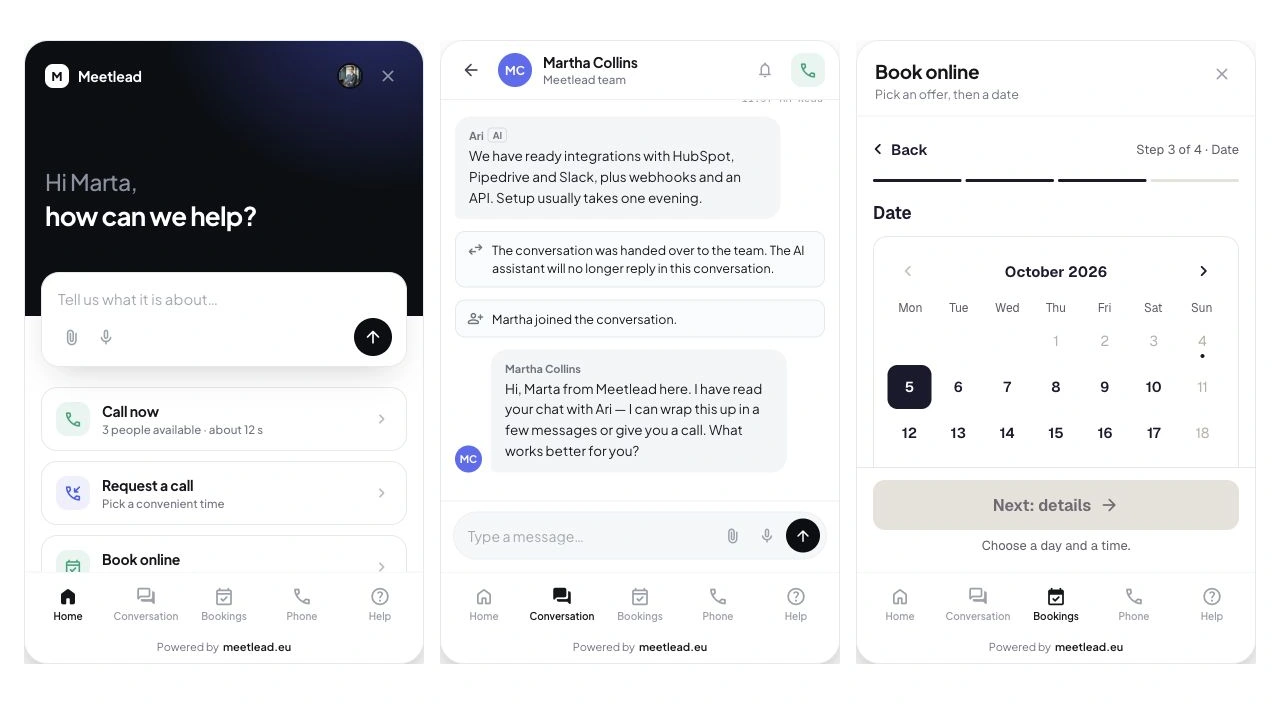 Stay close to your users — Meetlead view with demonstration data