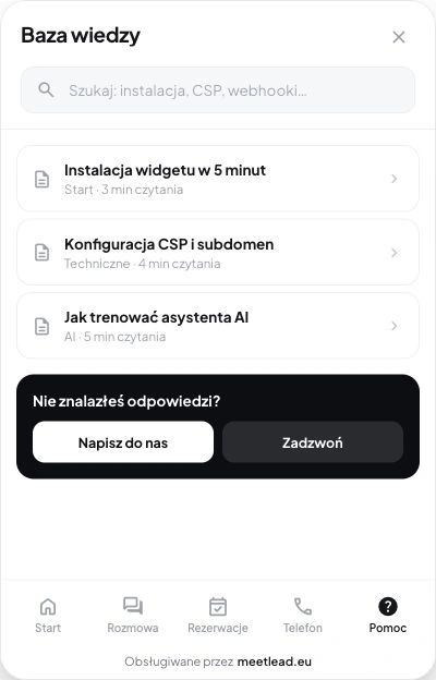 Centrum pomocy w widżecie