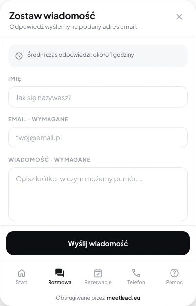Zostaw wiadomość — widok z danymi demonstracyjnymi
